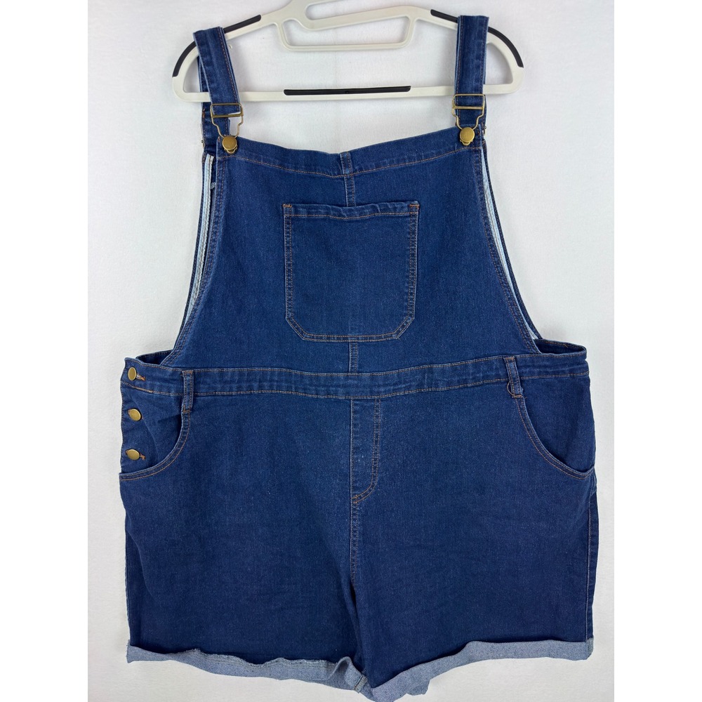 Agnes Orinda Womens Plus Denim Overall Shorts 4X Blue Stretch Cuffed Shortalls